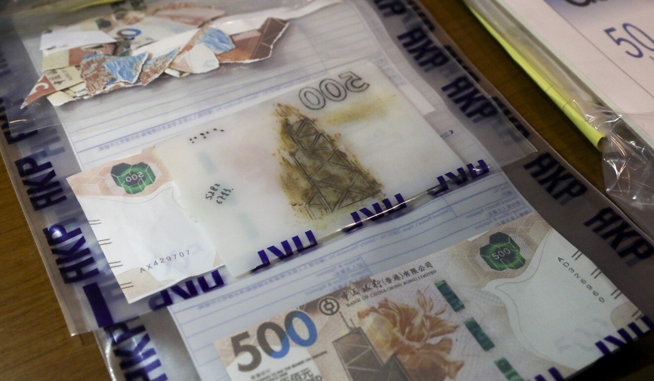 Fake HK$500 allegedly seized in a police raid on a suspected counterfeiting operation on Tuesday. Photo: K. Y. Cheng